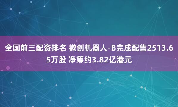 全国前三配资排名 微创机器人-B完成配售2513.65万股 净筹约3.82亿港元